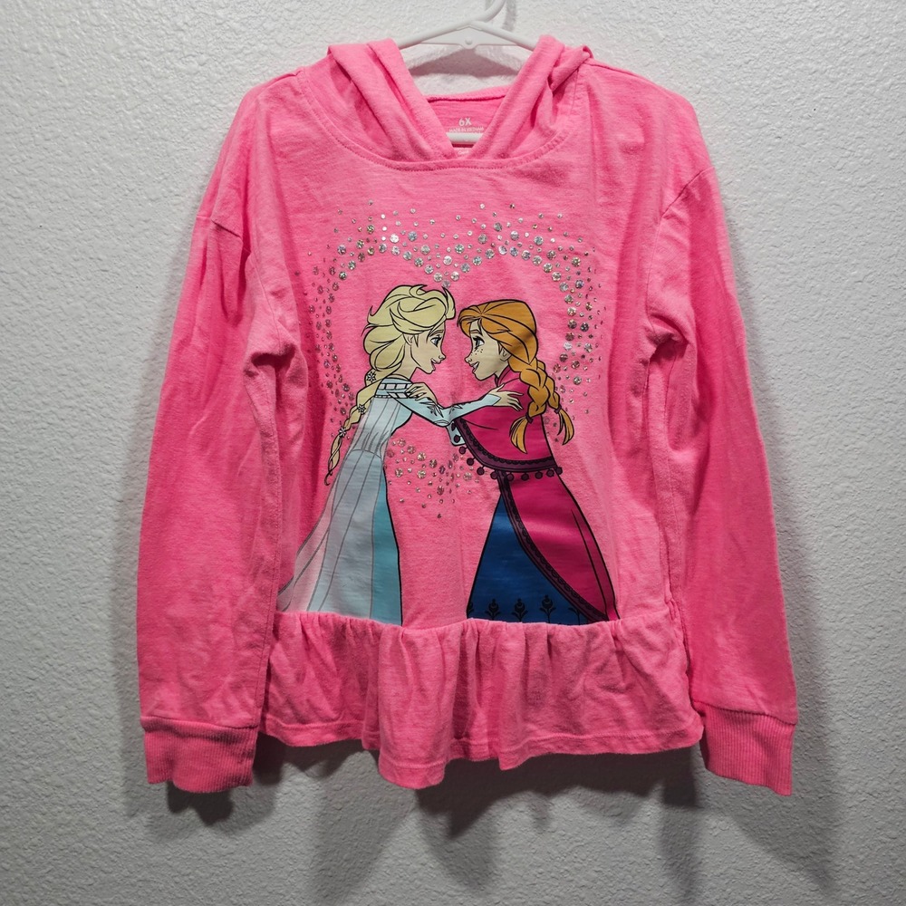 Disney Frozen Elsa‎ Anna Pink Peplum Hoodie Girls Size 6X Jumping Beans